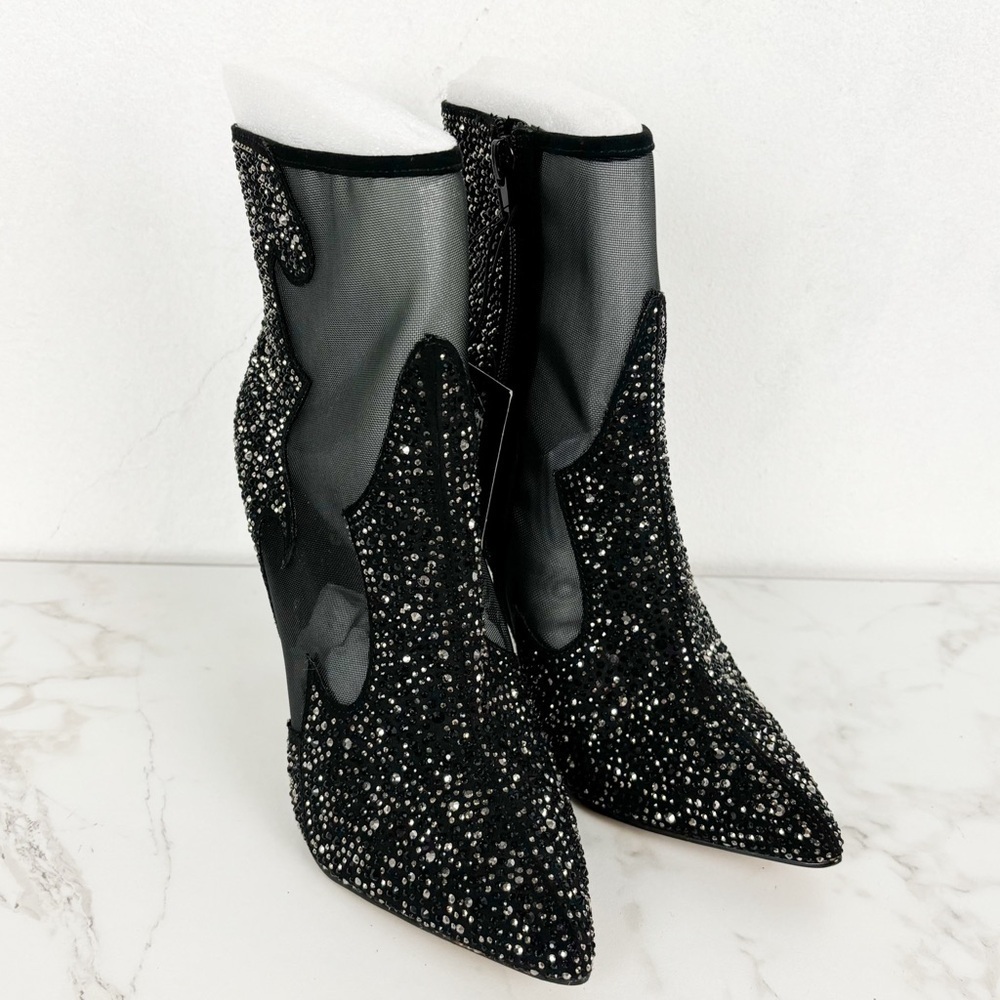 NWT Express Black Sheer Rhinestone Heels Sz 6.5